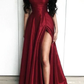 Charming Burgundy Side Slit Long Evening Dress, Sexy Prom Dresses  Y44