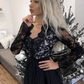 Long Sleeves V Neck Black Lace Prom Dresses, Long Sleeves Black Lace Formal Evening Dresses Y235