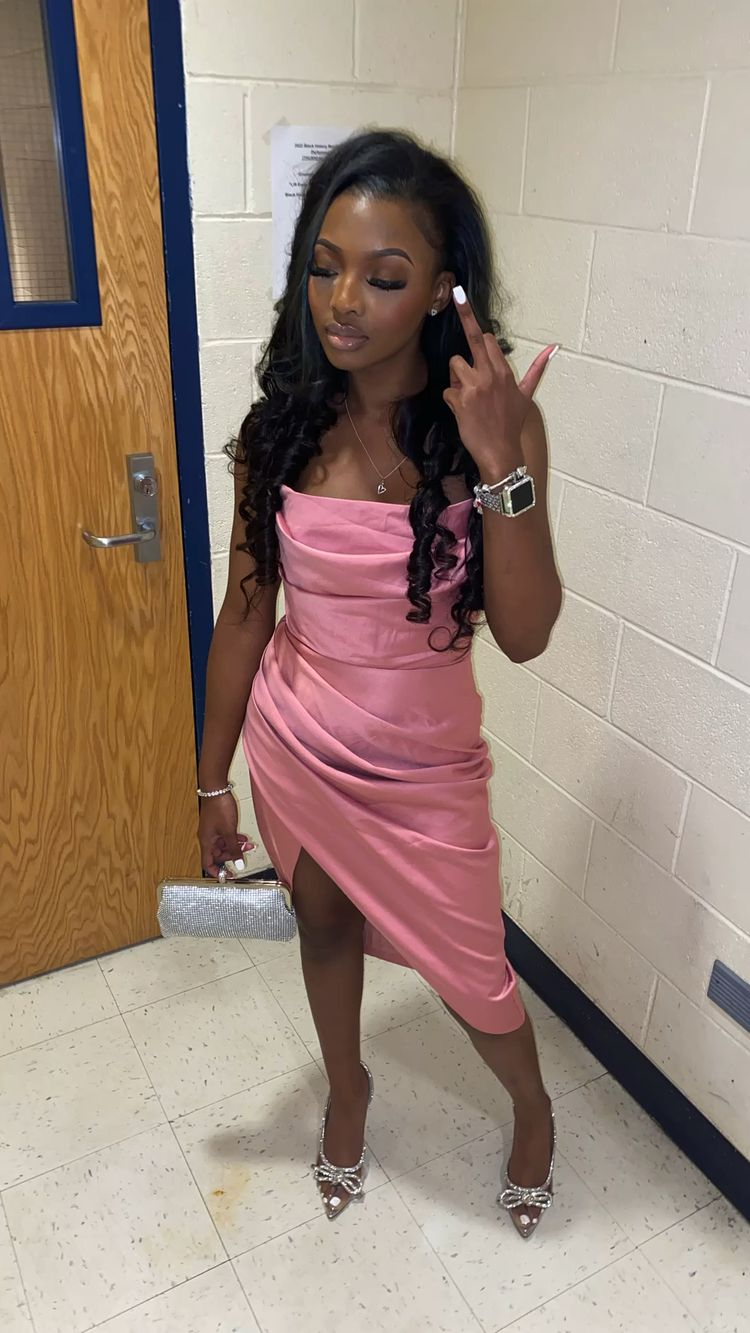 Black Girls Outfit Sexy Pink Homecoming Dress  Y263