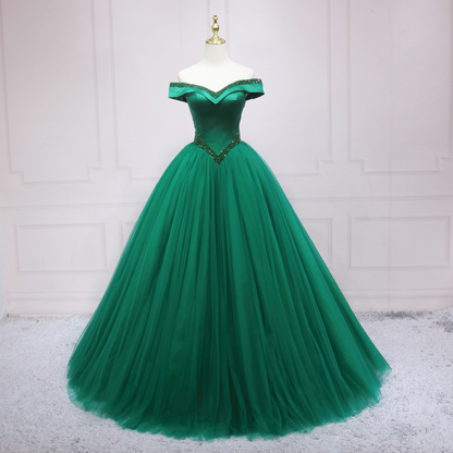 Green Off The Shoulder Satin Long Prom Dress s01