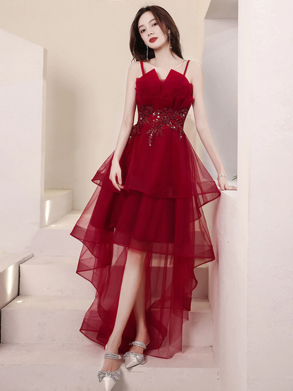 Burgundy High Low Prom Dresses Y258