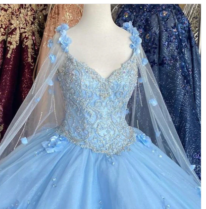 Blue flowers  tulle ball gown , chic prom dress S26907
