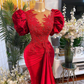 Luxury Red Mermaid Prom Dresses Lace Beaded Sheer Neck Evening Dress Formal Party Wear Y02