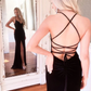 V Neck Backless Black Velvet Long Prom Dress with Slit, Backless Black Formal Dress, Long Black Velvet Evening Dress Y222