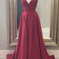 A Line V Neck Burgundy Long Prom Dresses, Off the Shoulder Burgundy Formal Evening Dresses Y246