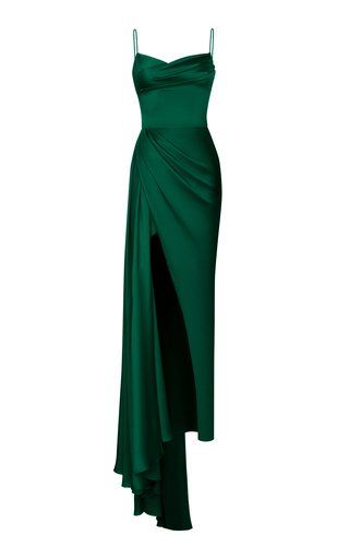 Spaghetti Straps Satin Simple Long Prom Dress  DRAPED SATIN GOWN WITH A TRAIN S21100