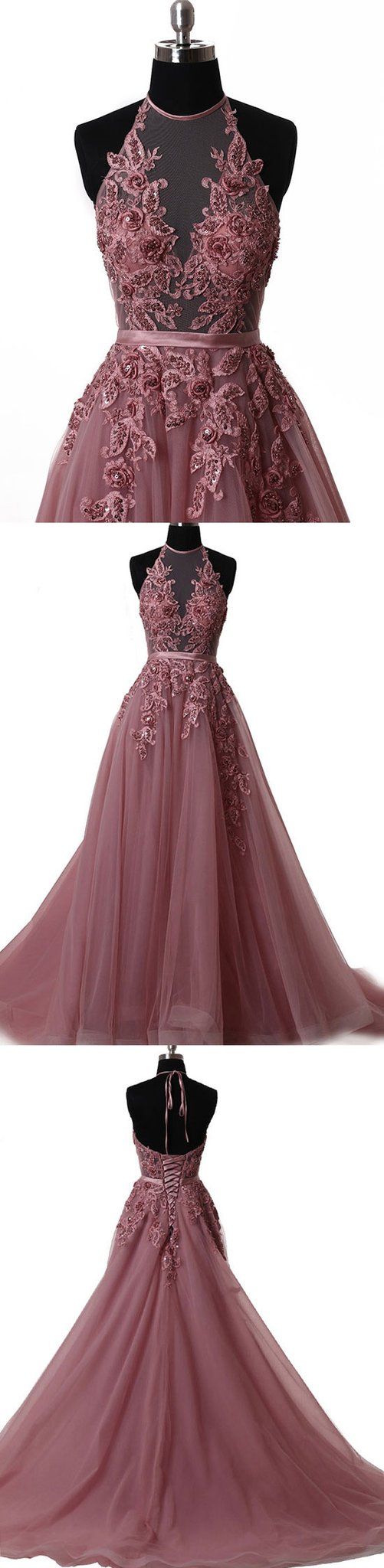 Elegant tulle lace long prom dress, lace evening dress  S5098