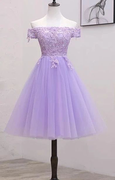 Light Purple Lace And Tulle Off The Shoulder Homecoming Dress S11189