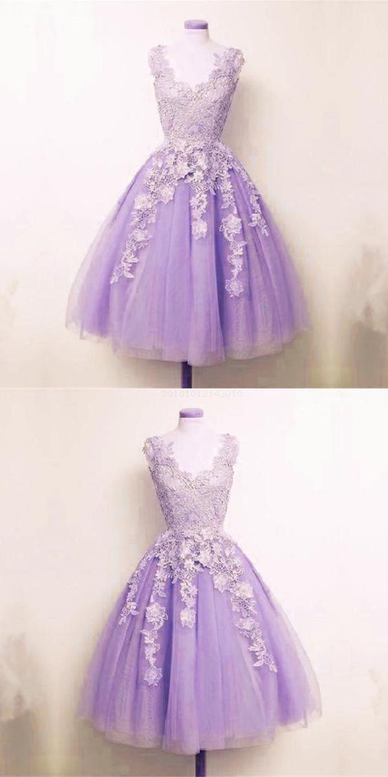 Fetching Appliques Homecoming Dress Lilac Tulle Lace Appliques A-line Short Homecoming Dress S10571