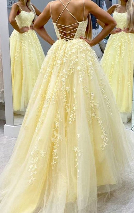 Tulle prom dresses yellow ball gown  S7003