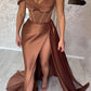 Chocolate Sweetheart Formal Evening Gowns Sexy Corset Prom Dresses,Side Split Satin Party Dress Y54