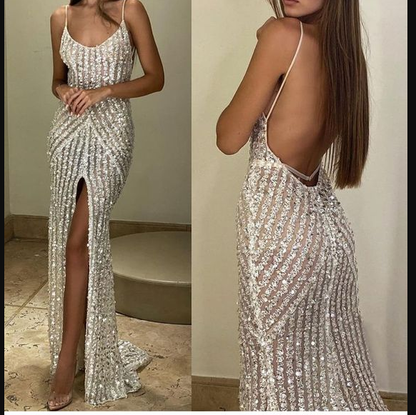 Mermaid Sequins Long Prom Dress Charming Evening Dress  Y266