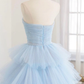 Winter Blue Tulle Long Prom Dress, Blue Layered Tulle Evening Dress Y393