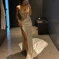 White One Shoulder Long Prom Dress With High Split Sexy Evening Dress Y189