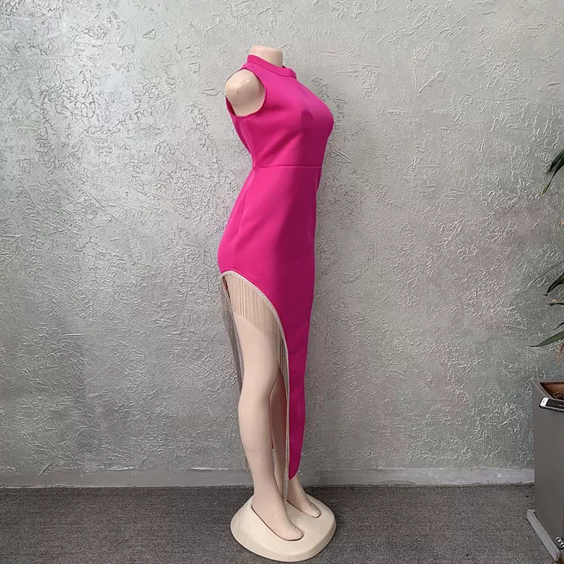 Women's Sexy Shiny Slit Fringe Bandage Dress Elegant Long Evening Dress Y407