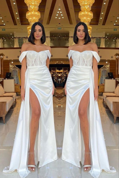 Mermaid White Prom Dress With High Split Y24