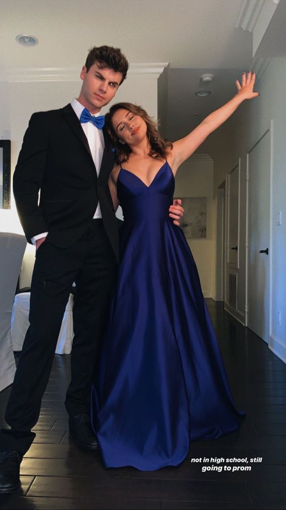 Spaghetti Straps V Neck Simple Prom Dress Navy Blue Prom Dress Y19