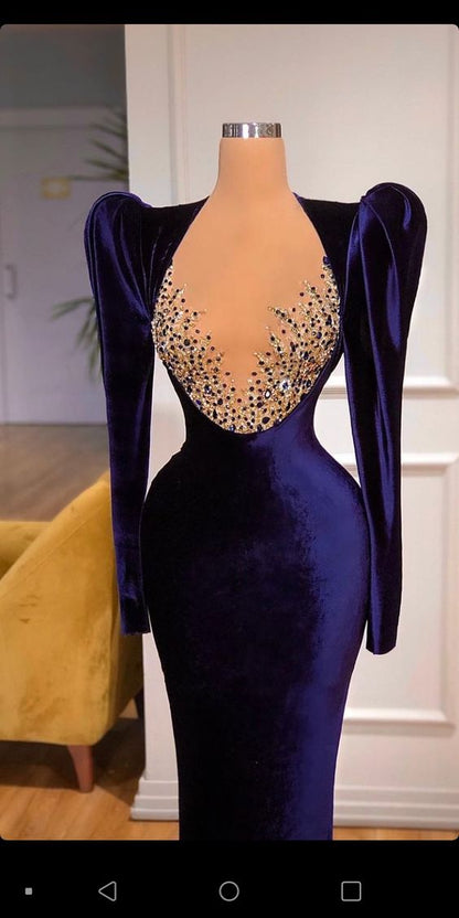 Glamorous Purple Long Sleeves Velvet Evening Dress , Pageant Dress  Y747