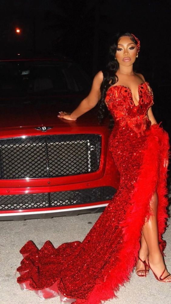 Sequins prom dresses, red prom dresses, mermaid prom dresses Y87