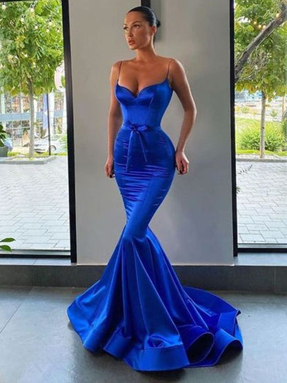 Stunning Royal Blue Long Trumpet/Mermaid Spaghetti Straps Prom Dresses Y161