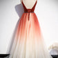 A line v neck tulle evening dress s74