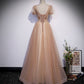 Cute tulle beads long prom dress A line evening gown s63