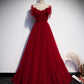 Burgundy tulle long prom dress evening dress s82