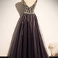 Stylish v neck tulle long prom dress A line evening dress s76