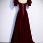 Burgundy velvet long prom dress evening dress  s88