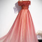 Burgundy tulle long A line prom dress evening dress s75