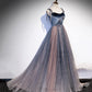 Blue tulle sequins long prom dress evening dress s80