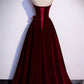 Burgundy velvet long prom dress A-line evening gown s86