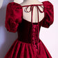 Burgundy velvet jacquard long prom dress evening dress s89