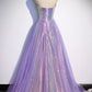 Purple tulle sequins long prom dress evening dress s84
