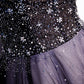 Purple v neck tulle beads long prom dress evening dress s104