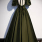 Green satin long prom dress A-line evening dress s87