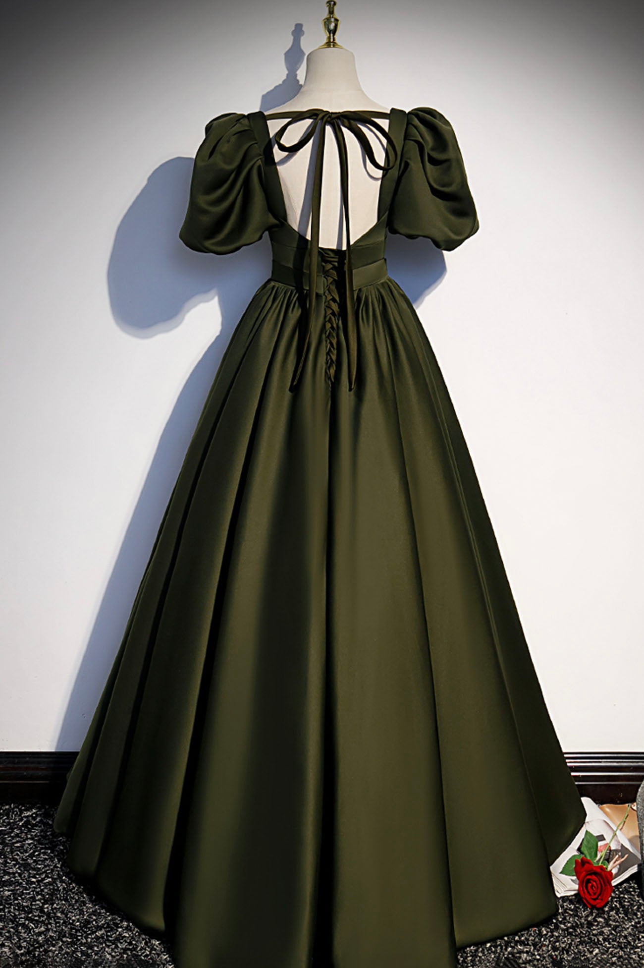 Green satin long prom dress A-line evening dress s87