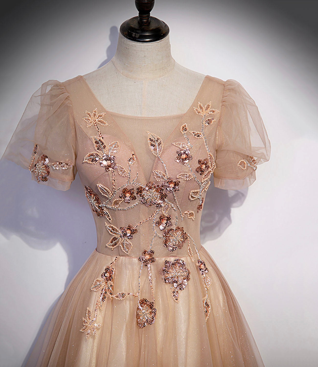 Cute tulle beads long prom dress A line evening gown s63