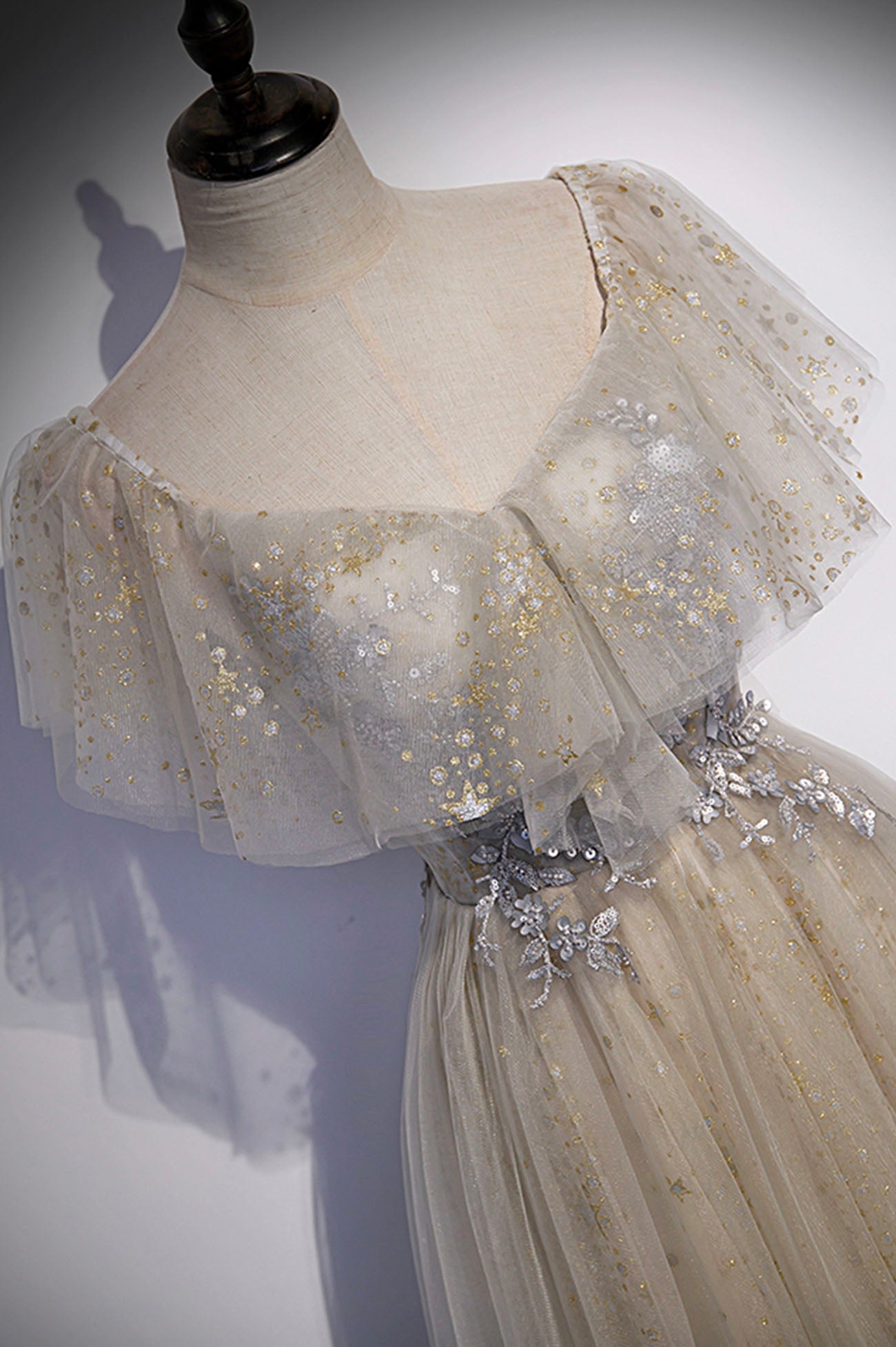 Cute tulle sequins long prom dress evening dress s60