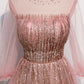 Pink tulle sequins long prom dress pink evening dress s109