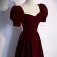 Burgundy velvet long prom dress evening dress  s88