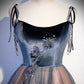 Blue tulle sequins long prom dress evening dress s80