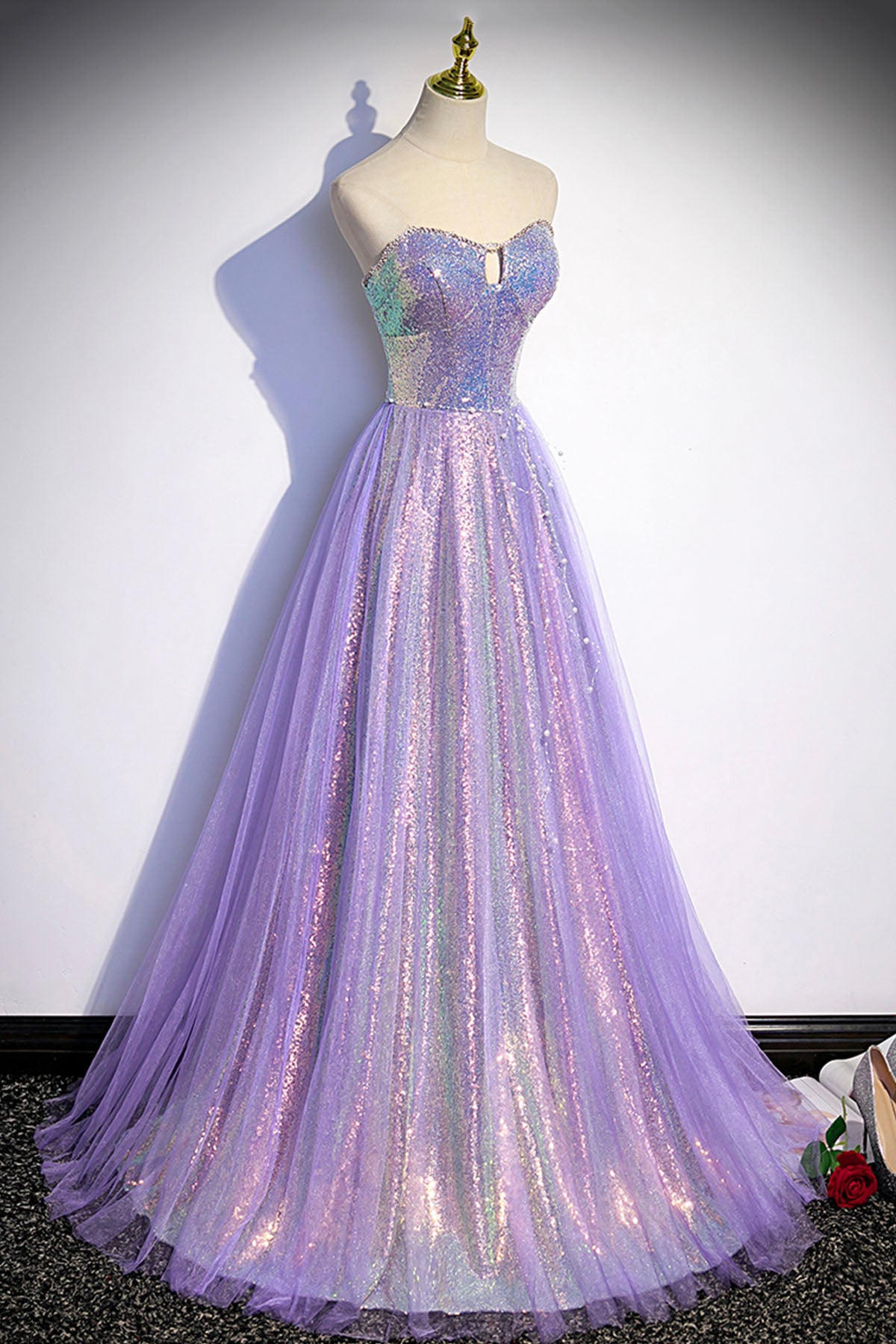 Purple tulle sequins long prom dress evening dress s84
