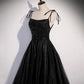 Black tulle beads long prom dress A line evening dress s58