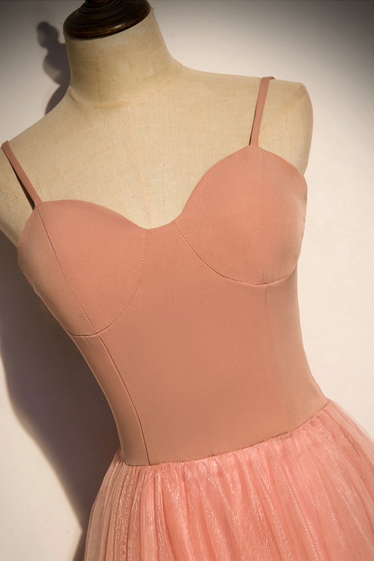 Pink tulle long prom dress A line evening dress s92