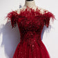 Burgundy tulle sequins long A line prom dress evening dress s69