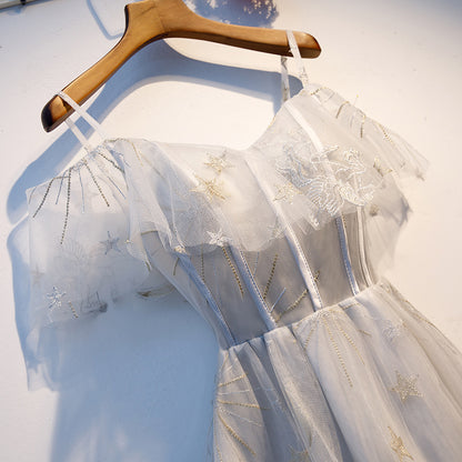 Cute gray tulle short homecoming dress s96