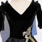 Black velvet lace long prom dress evening dress s103