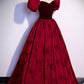 Burgundy velvet jacquard long prom dress evening dress s89