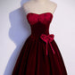 Burgundy velvet long prom dress A-line evening gown s86